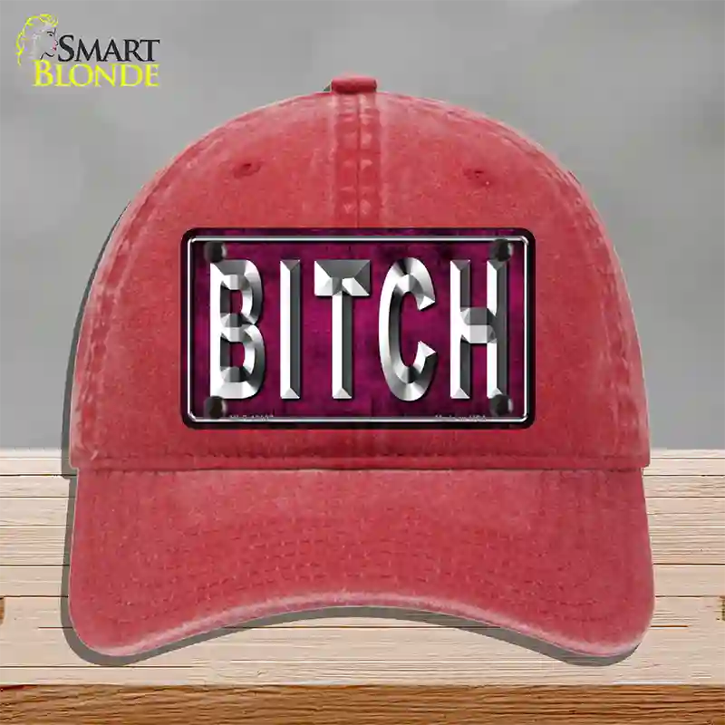 Bitch Pink Novelty License Plate Hat Tag Unconstructed Cotton / Red