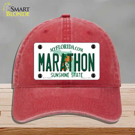 Marathon Florida Novelty License Plate Hat Tag Unconstructed Cotton / Red