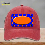 Orange Royal Blue Polka Dot Orange Center Oval Novelty License Plate Hat Unconstructed Cotton / Red