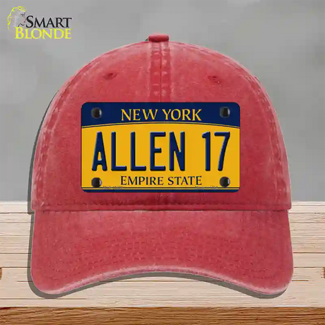 Allen 17 New York Novelty License Plate Hat Tag Unconstructed Cotton / Red