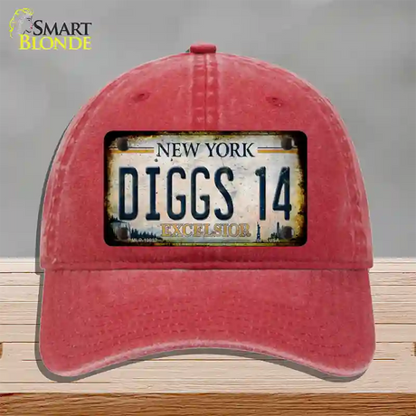 Diggs 14 Excelsior New York Rusty Novelty License Plate Hat Tag Unconstructed Cotton / Red