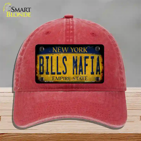 Bills Mafia New York Yellow Rusty Novelty License Plate Hat Tag Unconstructed Cotton / Red