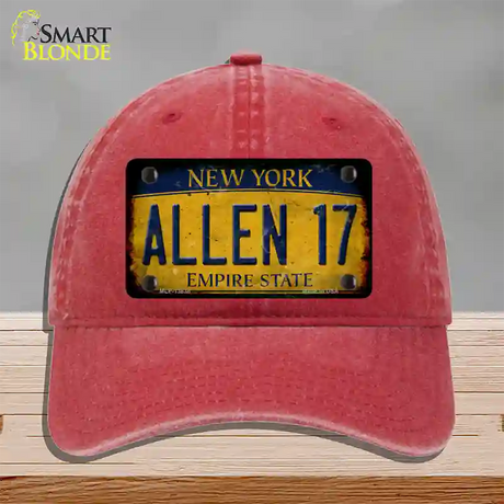 Allen 17 New York Yellow Novelty License Plate Hat Tag Unconstructed Cotton / Red