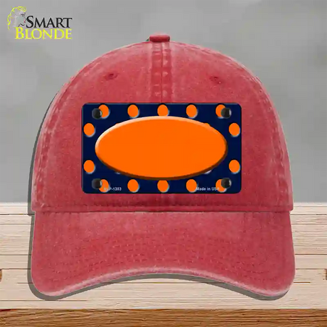 Orange Navy Blue Polka Dot Orange Center Oval Novelty License Plate Hat Unconstructed Cotton / Red