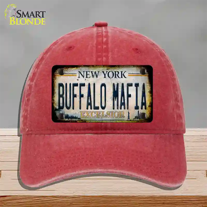 Buffalo Mafia Excelsior New York Rusty Novelty License Plate Hat Tag Unconstructed Cotton / Red