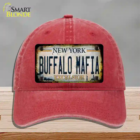 Buffalo Mafia Excelsior New York Rusty Novelty License Plate Hat Tag Unconstructed Cotton / Red