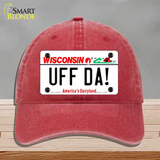 Uff Da Wisconsin Novelty License Plate Hat Tag Unconstructed Cotton / Red