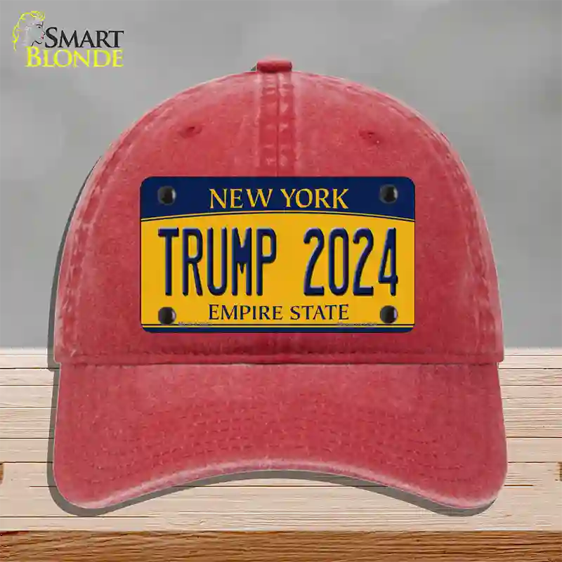 Trump 2024 New York Novelty License Plate Hat Unconstructed Cotton / Red