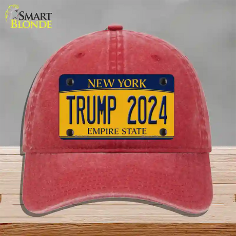 Trump 2024 New York Novelty License Plate Hat Unconstructed Cotton / Red