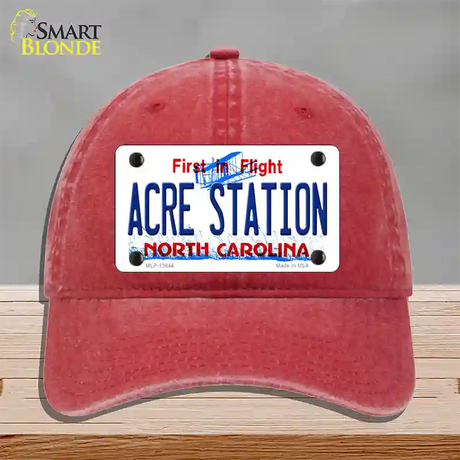 Acre Station North Carolina Novelty License Plate Hat Tag Unconstructed Cotton / Red