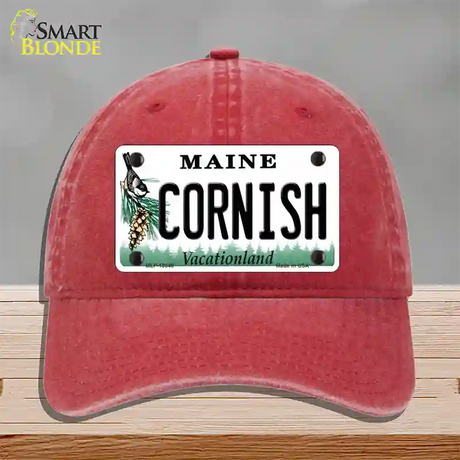 Cornish Maine Novelty License Plate Hat Tag Unconstructed Cotton / Red