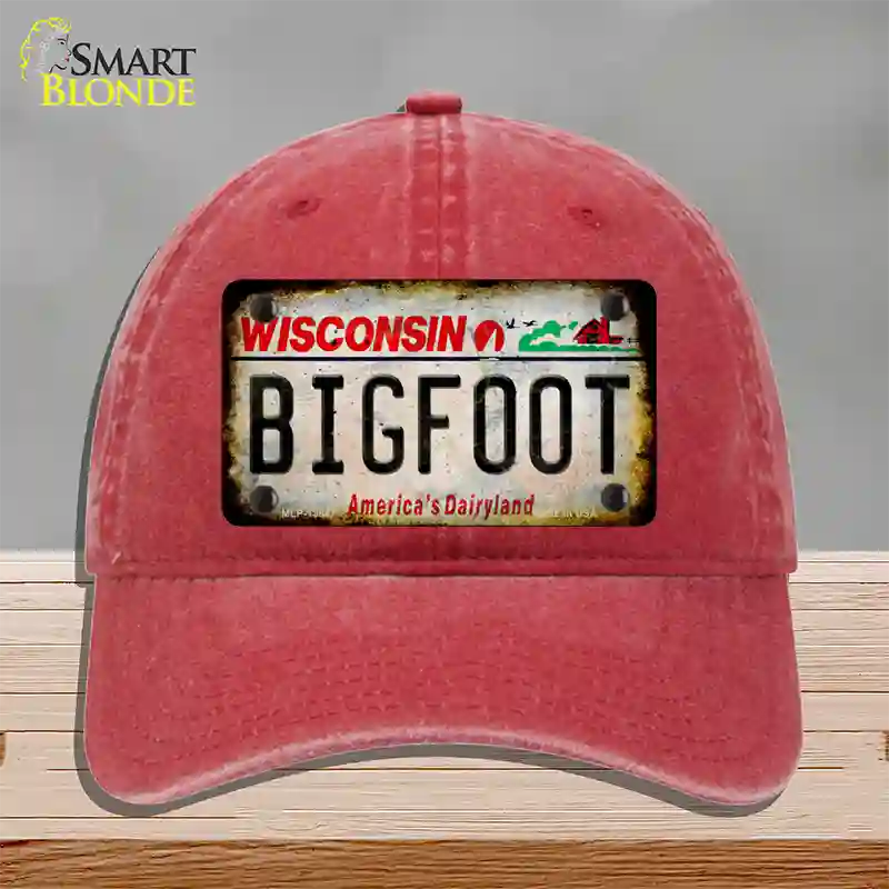 Bigfoot Wisconsin Novelty License Plate Hat Tag Unconstructed Cotton / Red