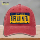 Buffalo Mafia NY Yellow Novelty License Plate Hat Tag Unconstructed Cotton / Red