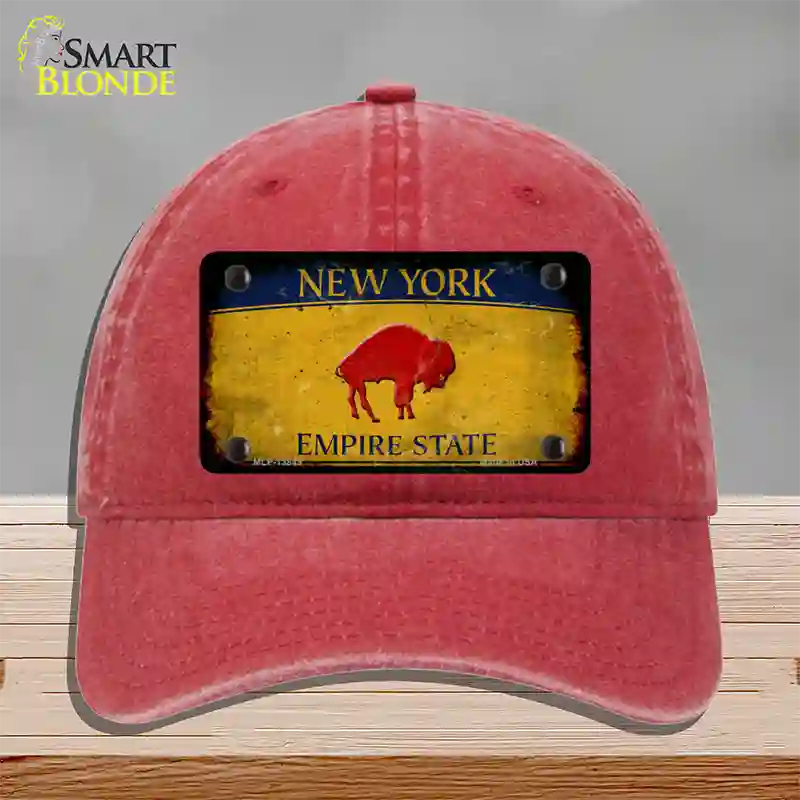 Red Buffalo NY Yellow Rusty Novelty License Plate Hat Tag Unconstructed Cotton / Red