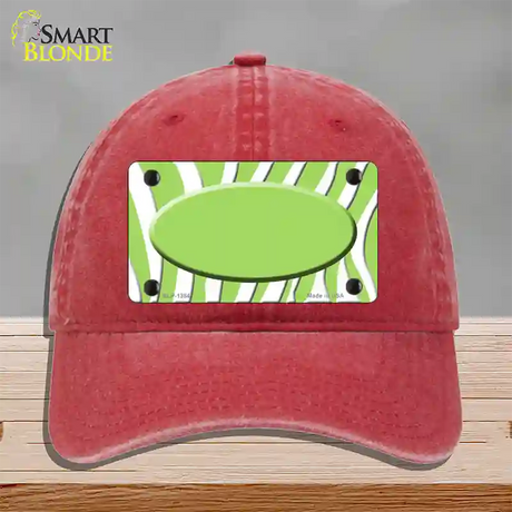 Lime Green White Zebra Center Oval Novelty License Plate Hat Unconstructed Cotton / Red