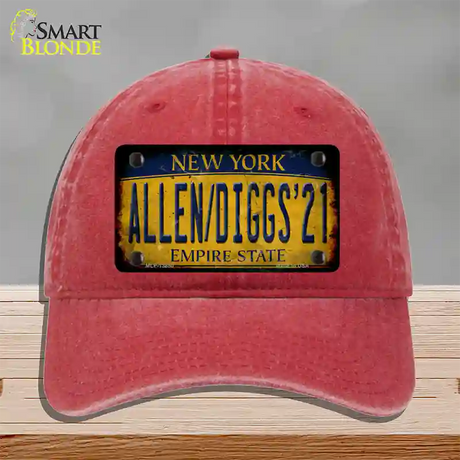 Allen Diggs 21 NY Yellow Rusty Novelty License Plate Hat Tag Unconstructed Cotton / Red