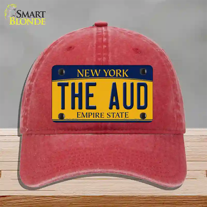 The Aud NY Yellow Novelty License Plate Hat Tag Unconstructed Cotton / Red