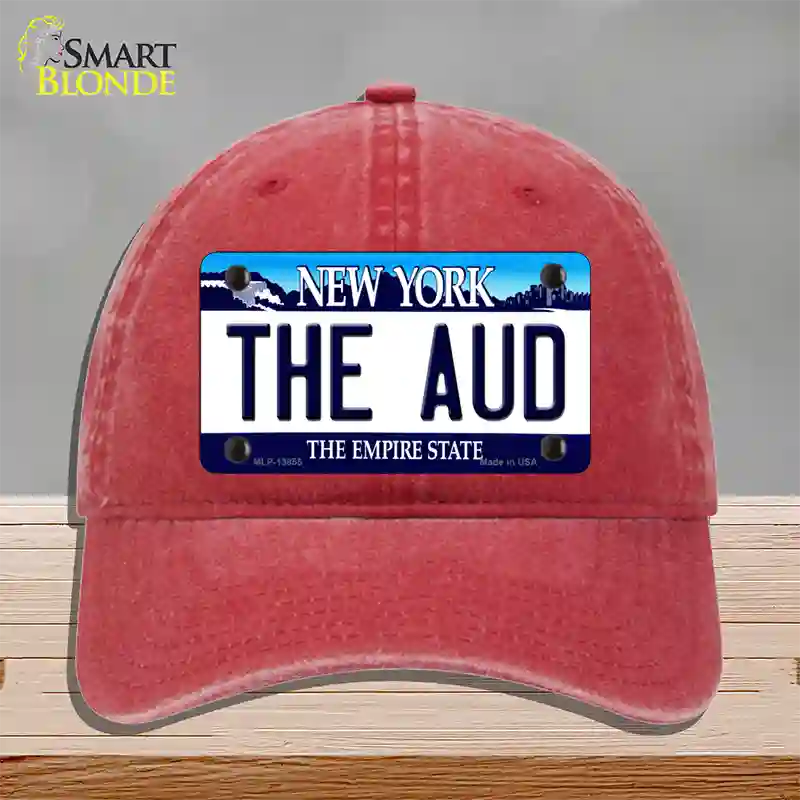 The Aud NY Blue Novelty License Plate Hat Tag Unconstructed Cotton / Red