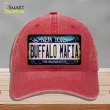 Buffalo Mafia NY Blue Rusty Novelty License Plate Hat Tag Unconstructed Cotton / Red