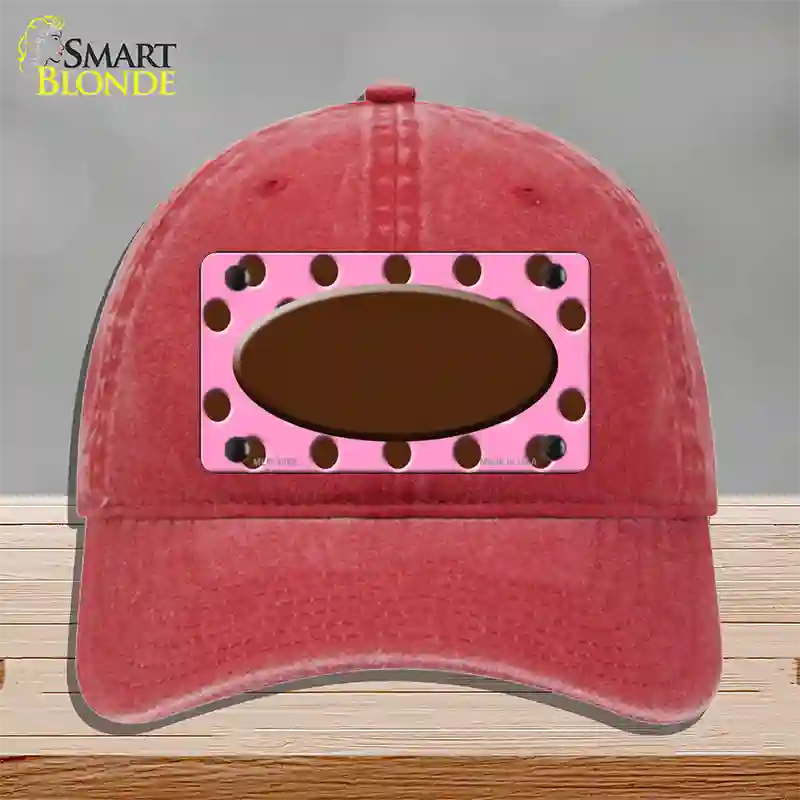 Brown Pink Polka Dot Brown Center Oval Novelty License Plate Hat Unconstructed Cotton / Red