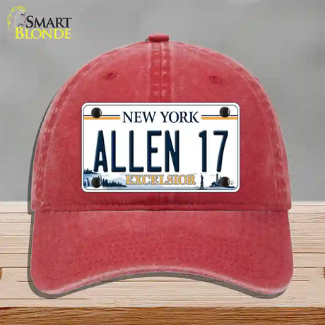 Allen 17 NY Excelsior Novelty License Plate Hat Tag Unconstructed Cotton / Red