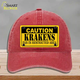 Caution Krakens Novelty License Plate Hat Tag Unconstructed Cotton / Red