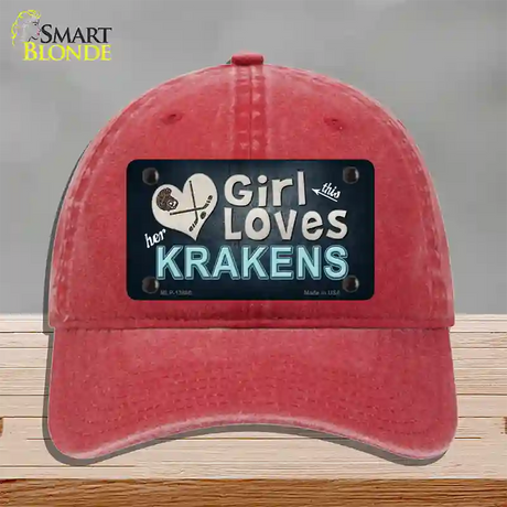 This Girl Loves Krakens Novelty License Plate Hat Tag Unconstructed Cotton / Red