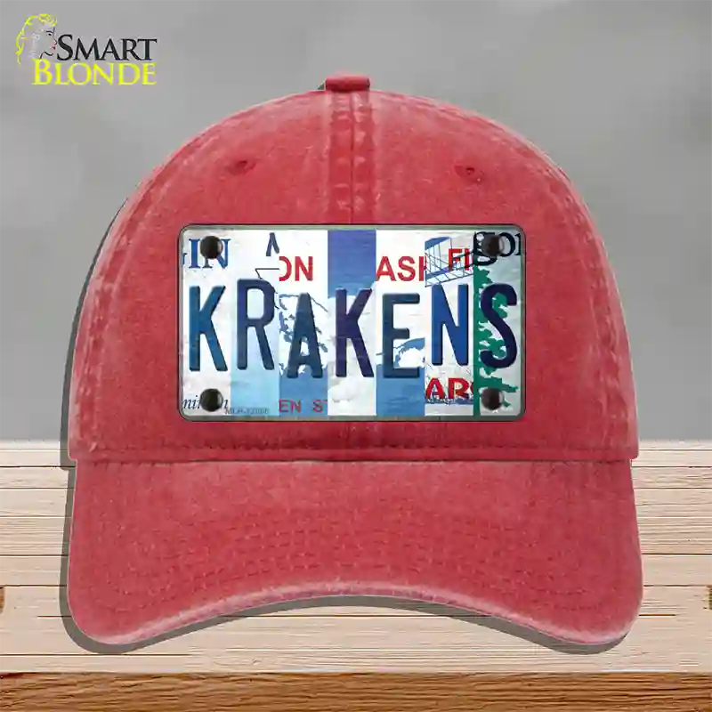 Krakens Strip Art Novelty License Plate Hat Tag Unconstructed Cotton / Red