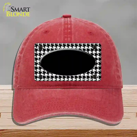 White Black Houndstooth Black Center Oval Novelty License Plate Hat Unconstructed Cotton / Red