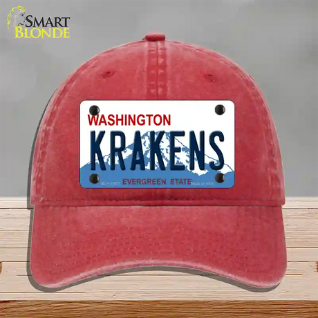 Krakens Washington Novelty License Plate Hat Tag Unconstructed Cotton / Red