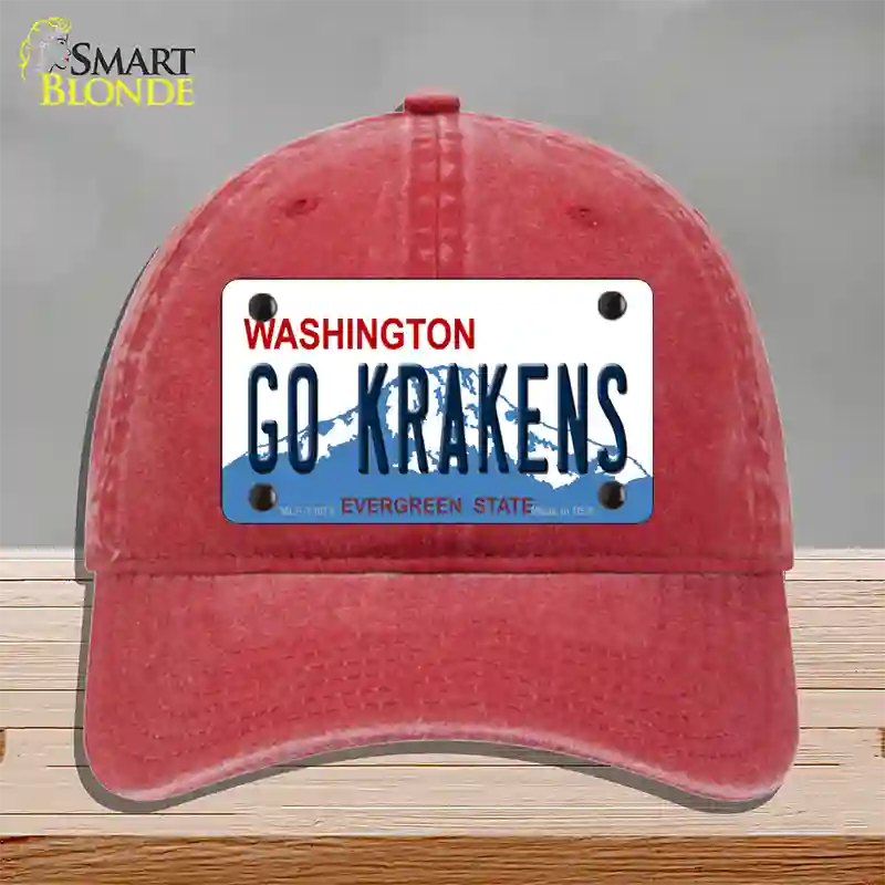 Go Krakens Washington Novelty License Plate Hat Tag Unconstructed Cotton / Red