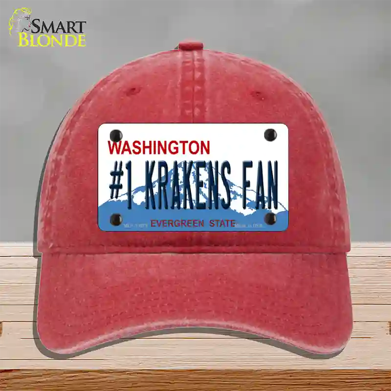 Number 1 Krakens Fan Washington Novelty License Plate Hat Tag Unconstructed Cotton / Red