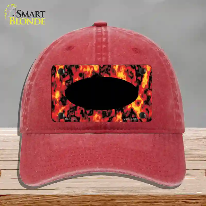 Fire Explosion With Black Center Oval Novelty License Plate Hat Unconstructed Cotton / Red