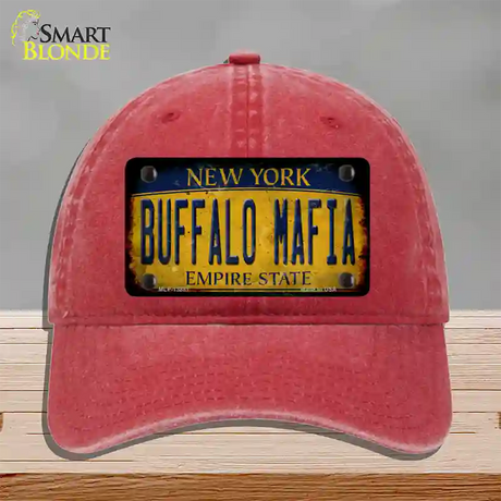 Buffalo Mafia NY Rusted Yellow Novelty License Plate Hat Tag Unconstructed Cotton / Red