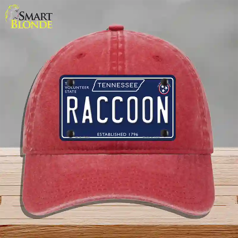 Raccoon Tennessee Blue Novelty License Plate Hat Tag Unconstructed Cotton / Red