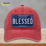 Blessed Tennessee Blue Novelty License Plate Hat Tag Unconstructed Cotton / Red