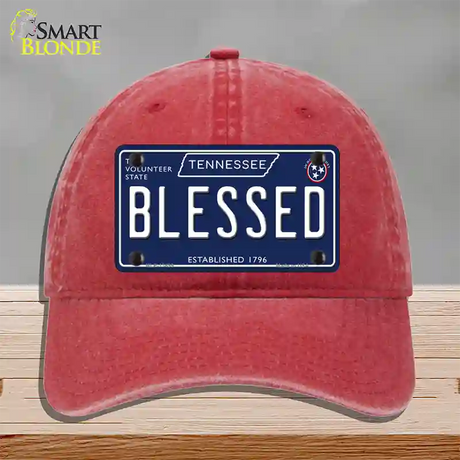 Blessed Tennessee Blue Novelty License Plate Hat Tag Unconstructed Cotton / Red