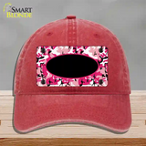 Pink Camo With Black Center Oval Novelty License Plate Hat Unconstructed Cotton / Red