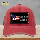 God Bless America Novelty License Plate Hat Unconstructed Cotton / Red