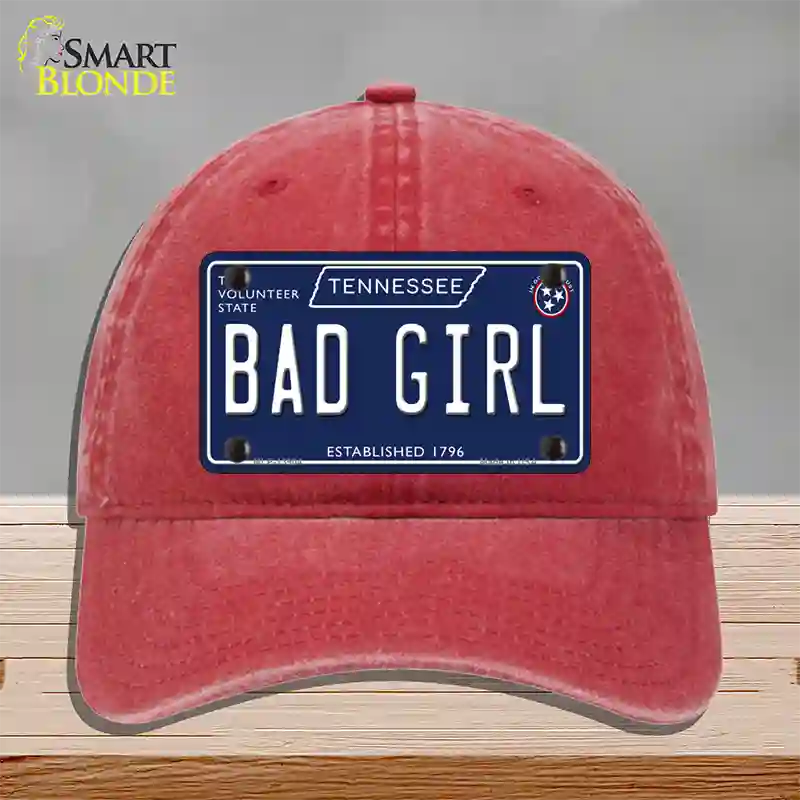 Bad Girl Tennessee Blue Novelty License Plate Hat Tag Unconstructed Cotton / Red