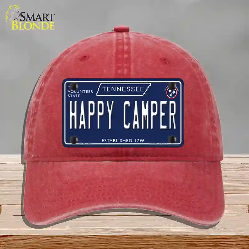 Happy Camper Tennessee Blue Novelty License Plate Hat Tag Unconstructed Cotton / Red