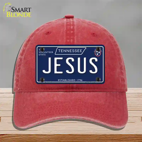 Jesus Tennessee Blue Novelty License Plate Hat Tag Unconstructed Cotton / Red