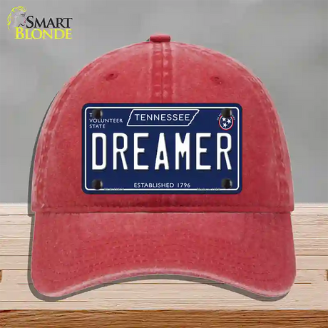 Dreamer Tennessee Blue Novelty License Plate Hat Tag Unconstructed Cotton / Red