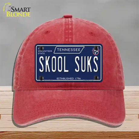 Skool Suks Tennessee Blue Novelty License Plate Hat Tag Unconstructed Cotton / Red