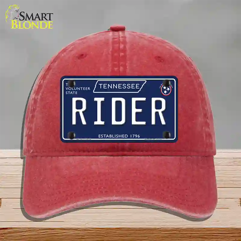 Rider Tennessee Blue Novelty License Plate Hat Tag Unconstructed Cotton / Red