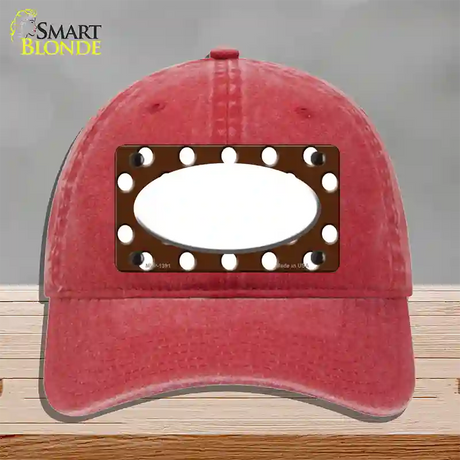 White Brown Polka Dot Center Oval Novelty License Plate Hat Unconstructed Cotton / Red