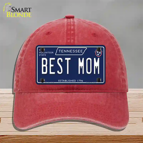 Best Mom Tennessee Blue Novelty License Plate Hat Tag Unconstructed Cotton / Red