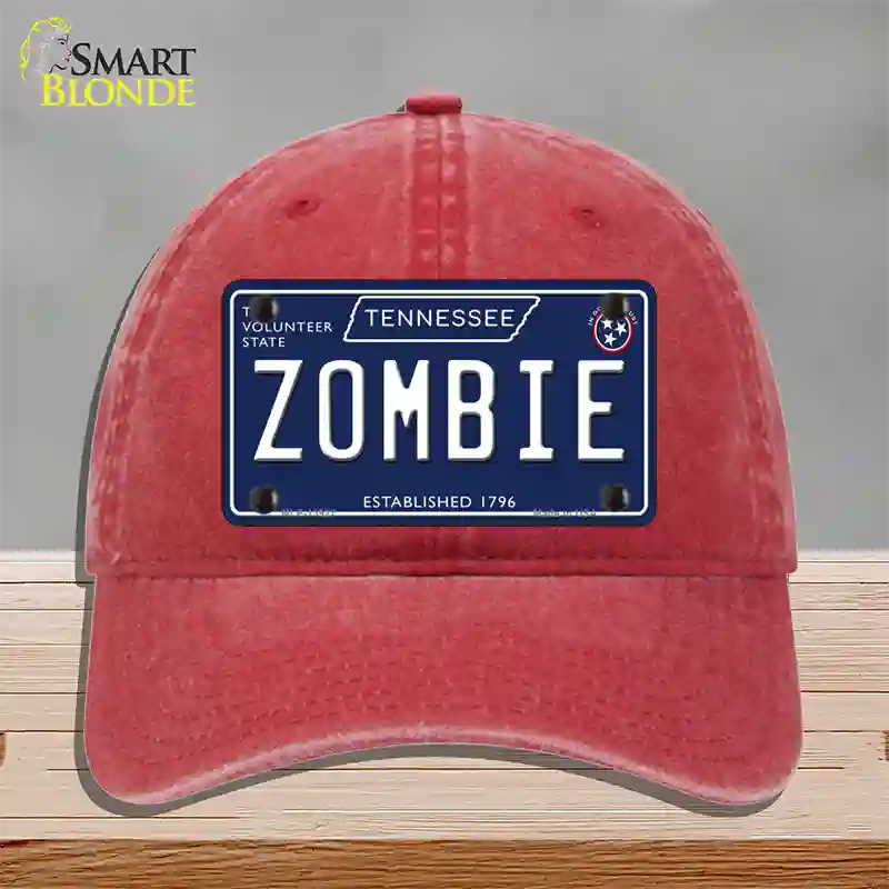 Zombie Tennessee Blue Novelty License Plate Hat Tag Unconstructed Cotton / Red