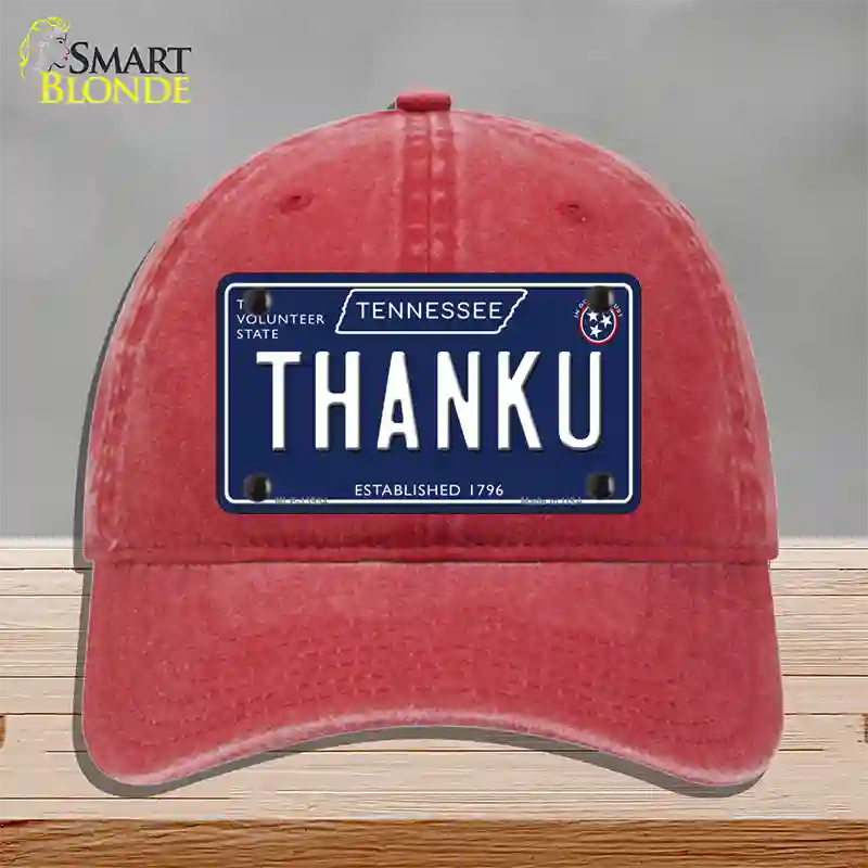 Thank U Tennessee Blue Novelty License Plate Hat Tag Unconstructed Cotton / Red