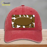 Brown White Giraffe Center Oval Novelty License Plate Hat Unconstructed Cotton / Red